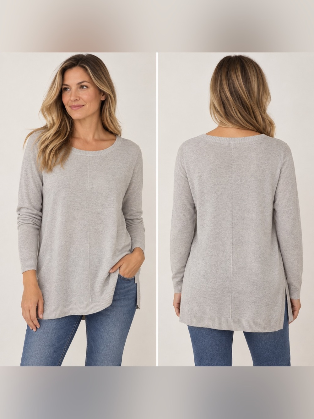 J.Jill 100% Merino Wool Tunic Sweater Light Gray Heather L NWT